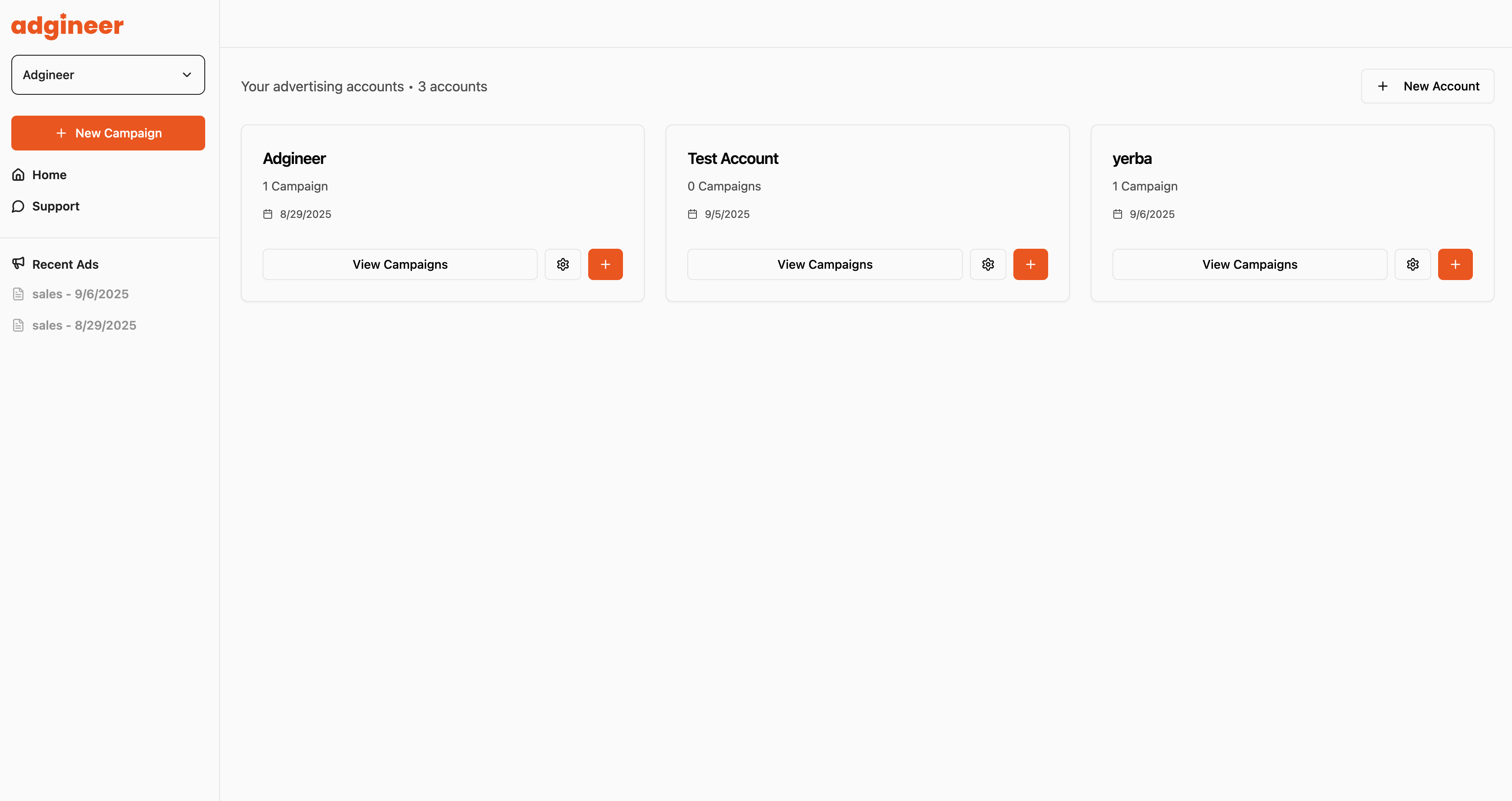 Adgineer AI Ad Creation Platform Dashboard